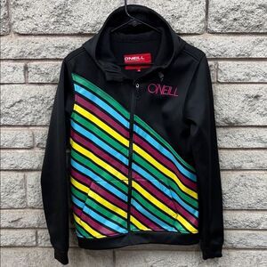 O'Neill Black Jacket with Multicolor Diagonal Stripes
